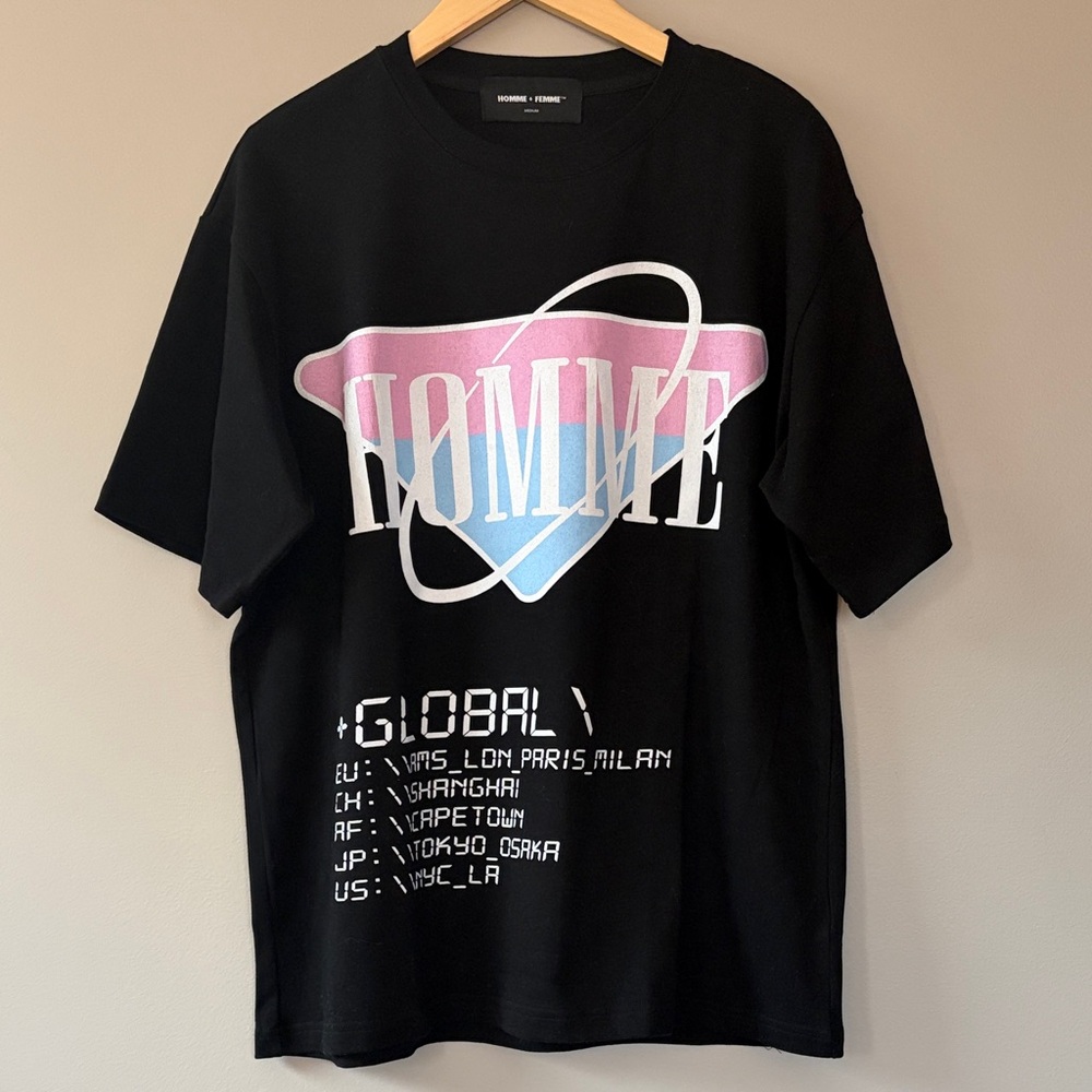 Homme + Femme Global Black Graphic Tee Shirt Short Sleeve Medium